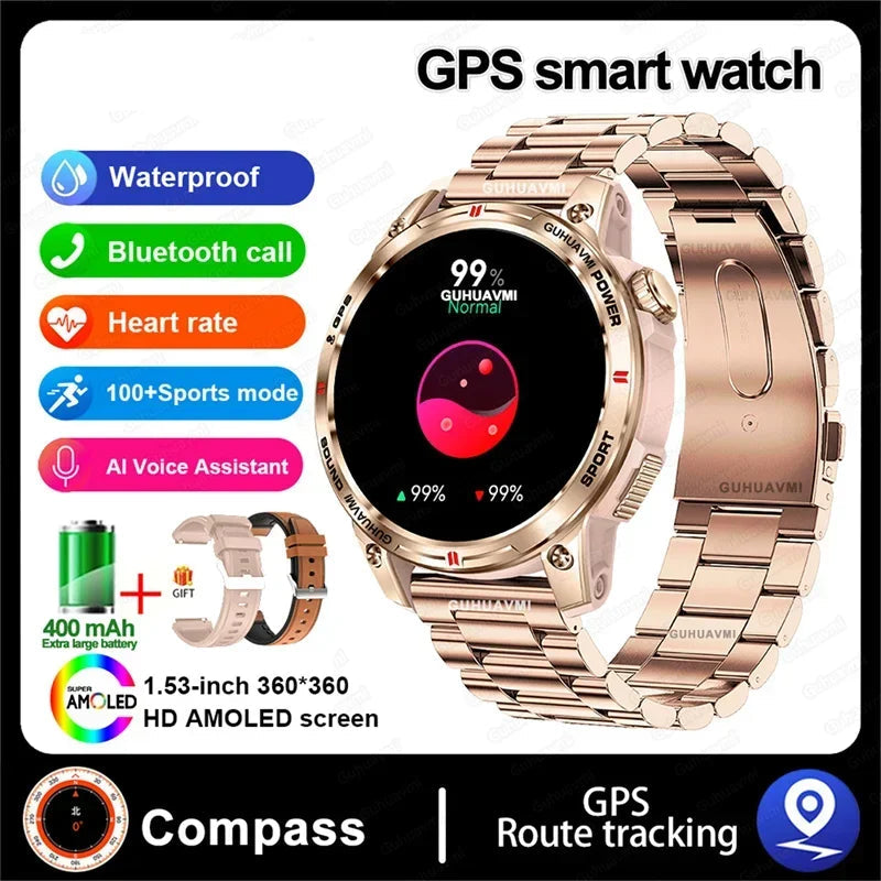 Silica Gel GPS Sports Fitness Monitoring Bluetooth Round Smart Watch