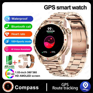 Silica Gel GPS Sports Fitness Monitoring Bluetooth Round Smart Watch