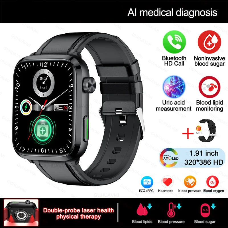 Stainless Steel Medical Grade Health Bluetooth Square Smart Watch