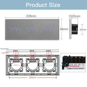 Bseed 10A 9 Gang Crystal Glass Panel Wall Light Touch Switch