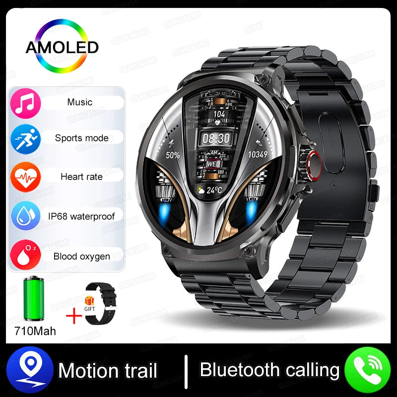 Stainless Steel GPS Track Bluetooth Ultra HD Round Smart Watch