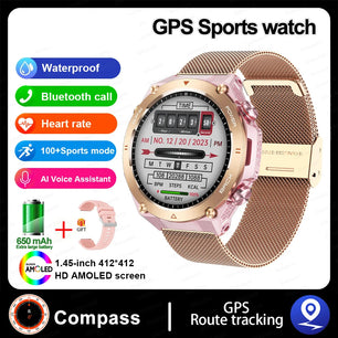 Stainless Steel GPS Track Bluetooth Waterproof Round Smart Watch