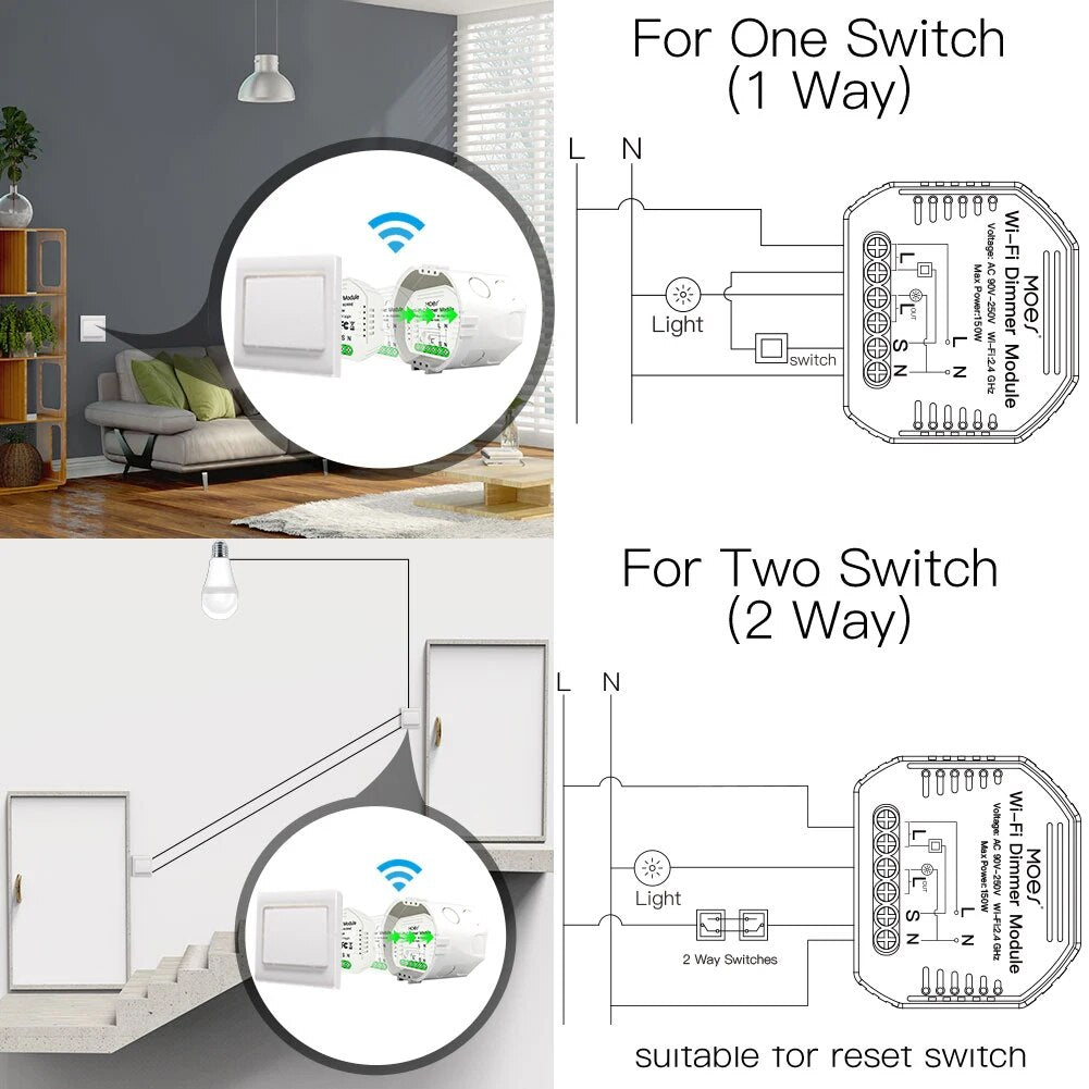 Moes 150W Plastic Automatic WIFI Smart Dimmer Switch Modules