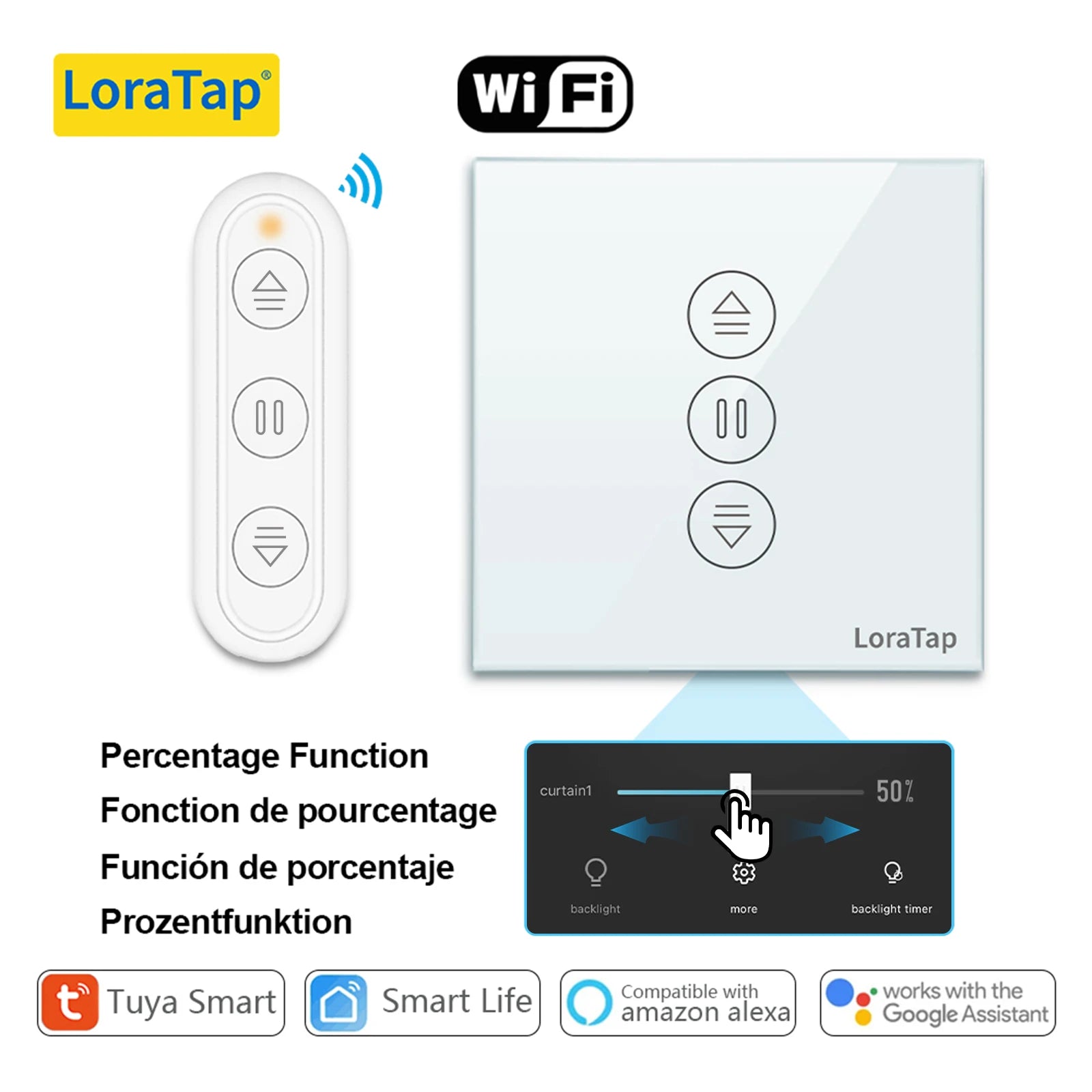 LoraTap 250V 600W Plastic WiFi Rolling Blinds Curtain Switch