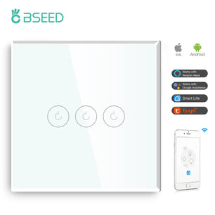 Bseed Alloy 4 Gang 1 Way Crystal Glass Panel Light Touch Switch