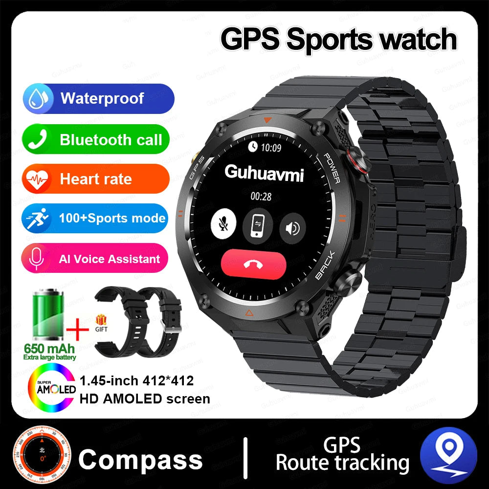 Stainless Steel GPS Track Bluetooth Waterproof Round Smart Watch