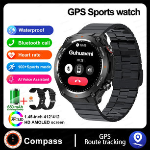 Stainless Steel GPS Track Bluetooth Waterproof Round Smart Watch