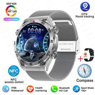 Stainless Steel GPS Motion Tracker Bluetooth Round Smart Watch