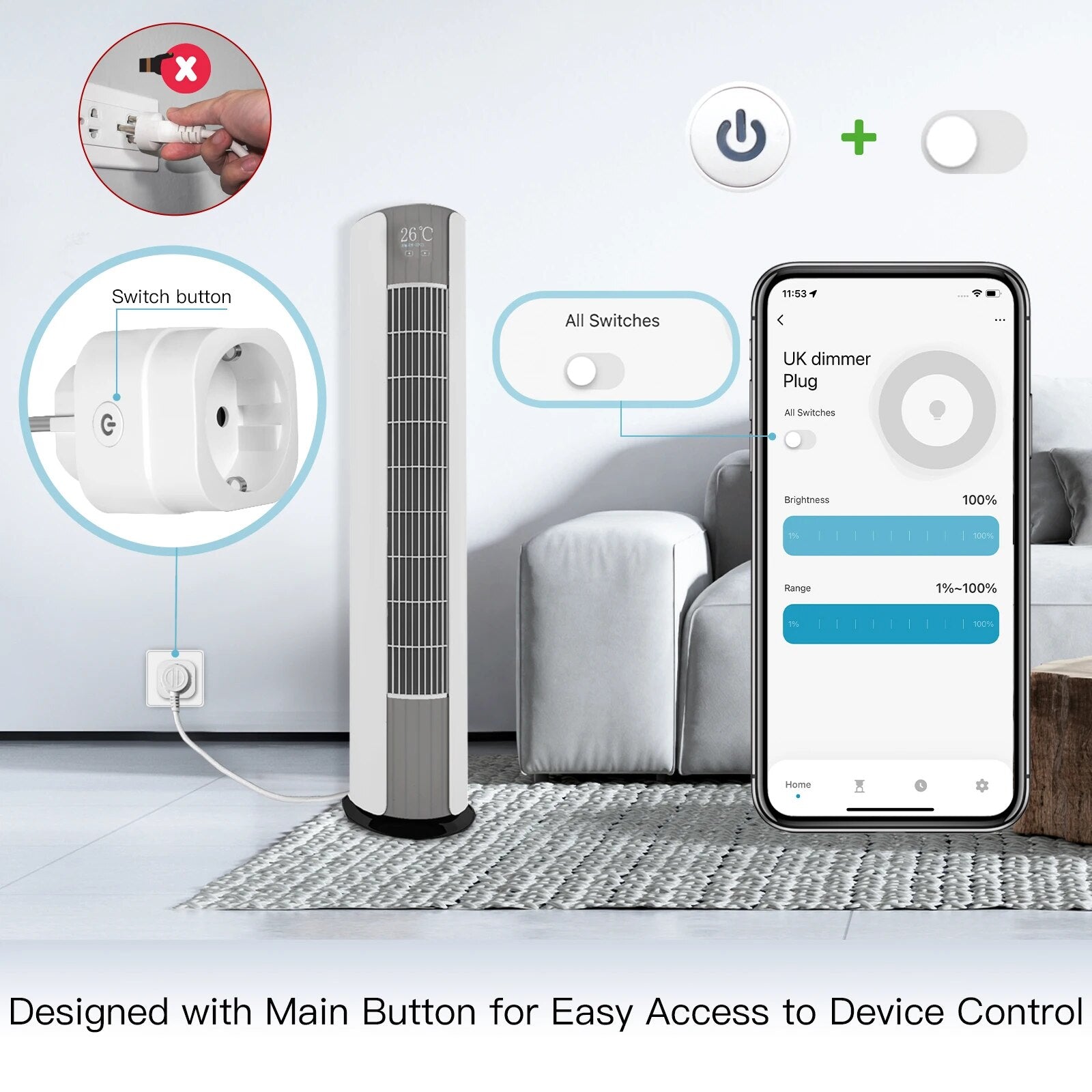 Moes Plastic Panel Voice Remote Control Smart Power Socket Plug