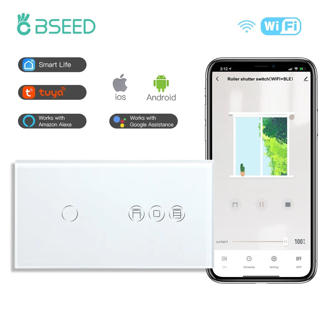 Bseed Alloy 3 Gang Wifi Smart Roller Shutter APP Control Switch