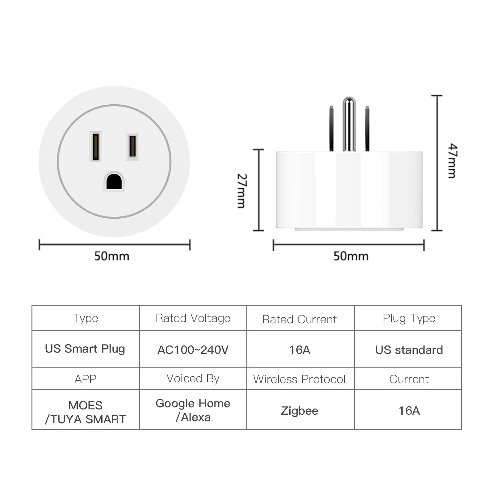 Moes Plastic Panel Voice Remote Control Smart Power Socket Plug