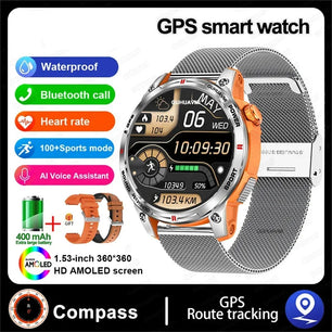 Silica Gel GPS Sports Fitness Monitoring Bluetooth Round Smart Watch