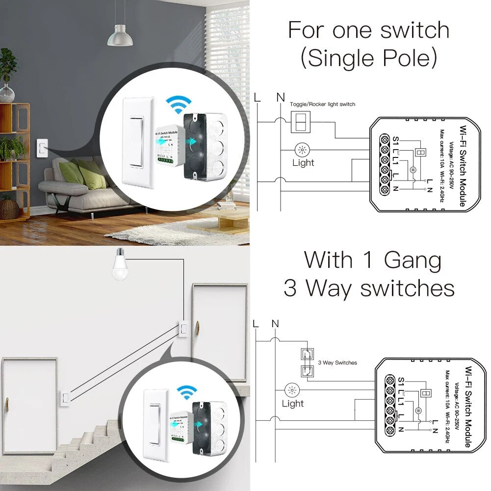 Moes 2.4GHz 1100W Plastic Automatic Wireless WIFI Switch Module