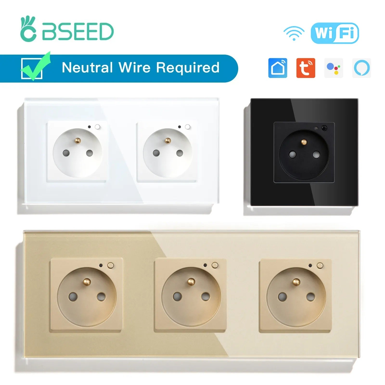 Bseed 16A Glass Panel Wireless WIFI Control Smart Power Socket