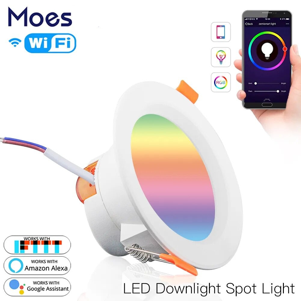 Moes 7W Plastic Dimmable RGB LED Smart WIFI Round Spot Light