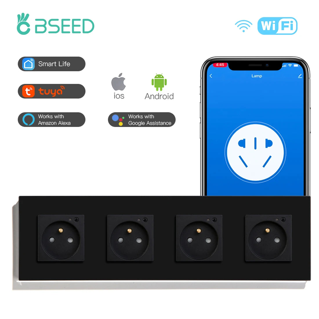 Bseed 16A Glass Panel Wireless WIFI Control Smart Power Socket