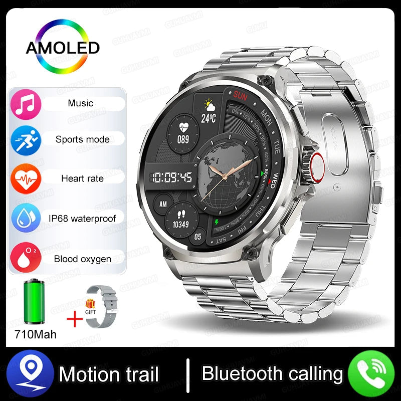 Stainless Steel GPS Track Bluetooth Ultra HD Round Smart Watch