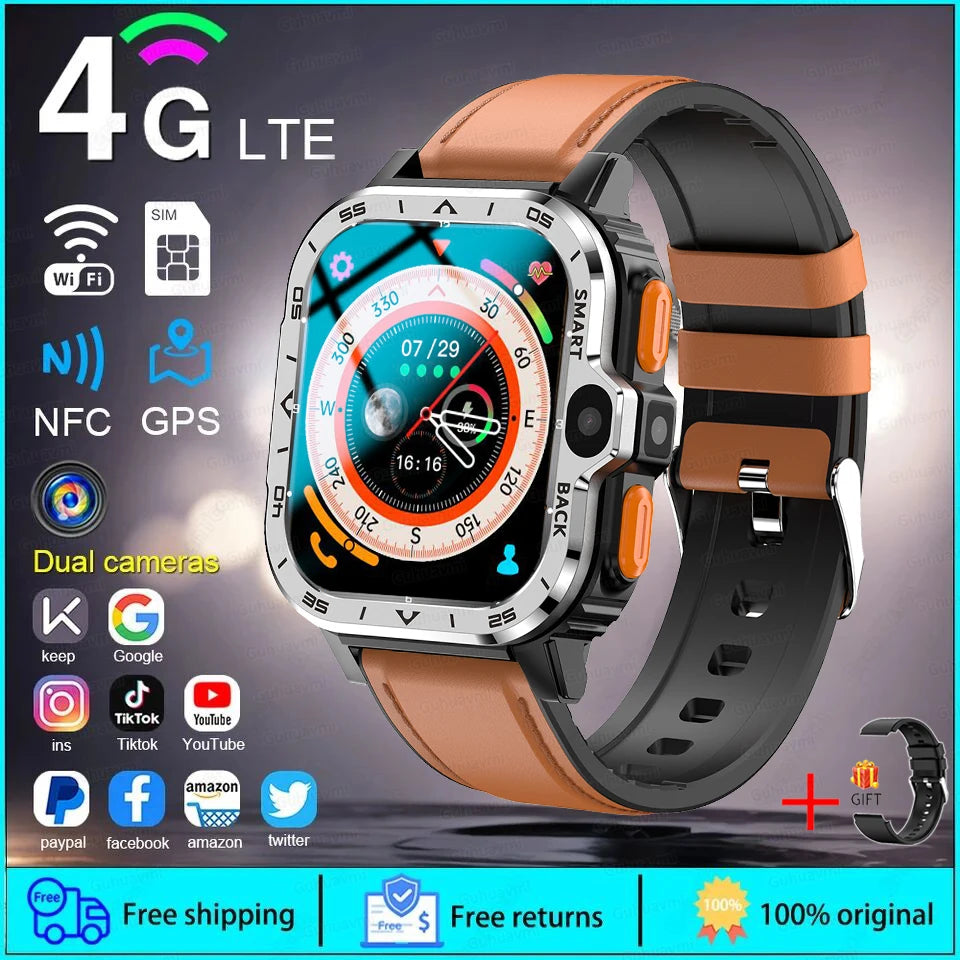 Fine Steel 4G Network GPS Bluetooth Square Shape Smart Watch