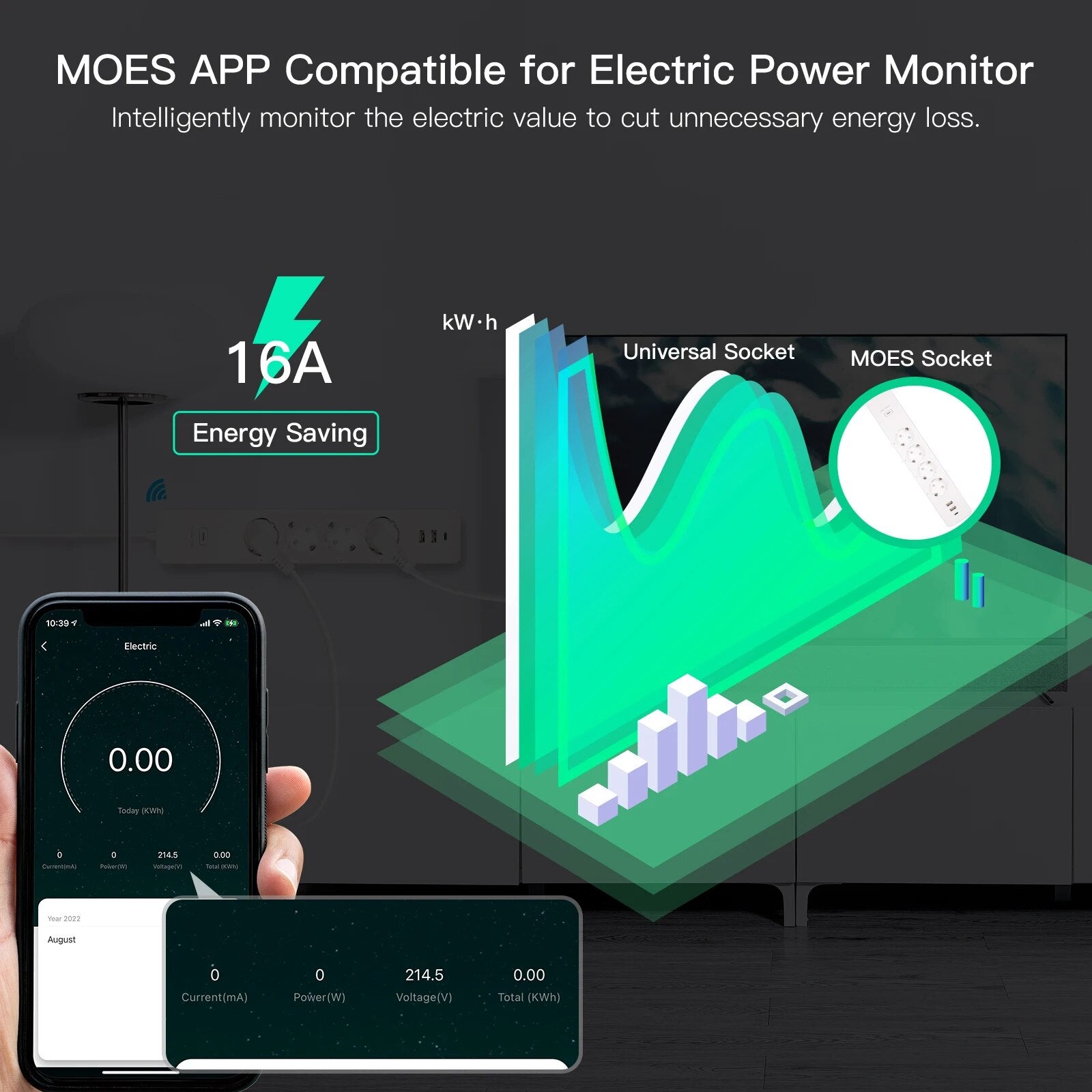 Moes Plastic Panel WIFI USB Voice Control Smart Power Socket