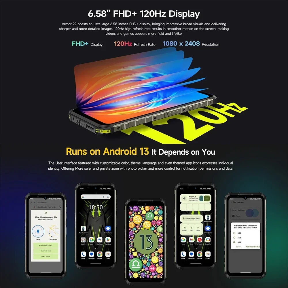 Rubber 6600mAh 8GB RAM 256GB 6.58 Inches FHD 4G Smart Phone