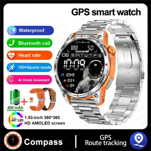 Silica Gel GPS Sports Fitness Monitoring Bluetooth Round Smart Watch