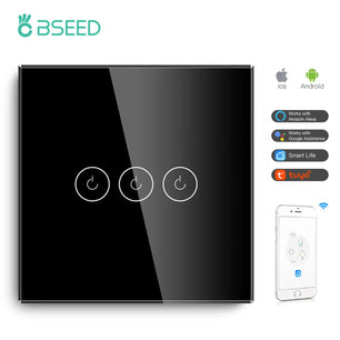 Bseed Alloy 4 Gang 1 Way Crystal Glass Panel Light Touch Switch